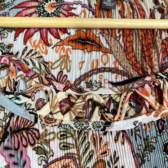 Ninety Clothing Co Women's 2X Floral Boho Peasant Blouse Top Bell Sleeve Hippie - Picture 2 of 10